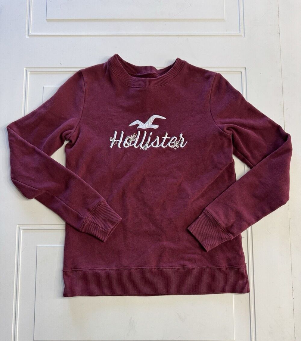 Hollister Womens Sz XS Y2K Maroon Burgundy Long Sleeve Crewneck Sweatshirtc